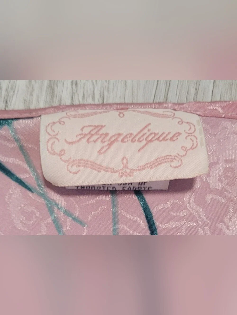 90s Vintage Angelique Pink Floral Jacquard Nightie Size Medium - Picture 6 of 11